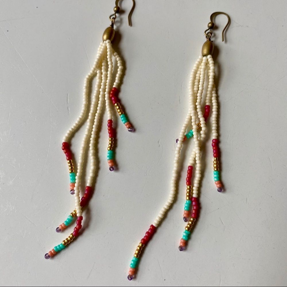 Handmade Cream Confetti Tassel Beaded Earrings